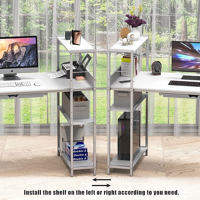 SHW 46-Inch Home Office Mission Computer Desk with Side Shelf and Drawer, White