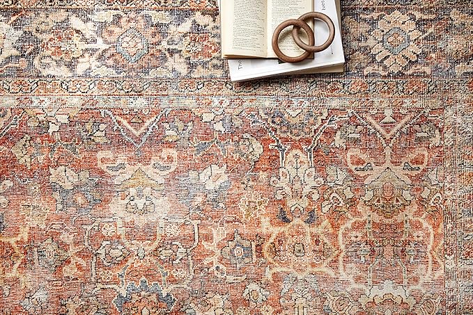 Loloi Layla Collection LAY-02 Spice/Marine 7'-6" x 9'-6" .13" Thick Area Rug, Soft, Durable, Vintage Inspired, Distressed, Low Pile, Non-Shedding, Easy Clean, Printed, Living Room Rug