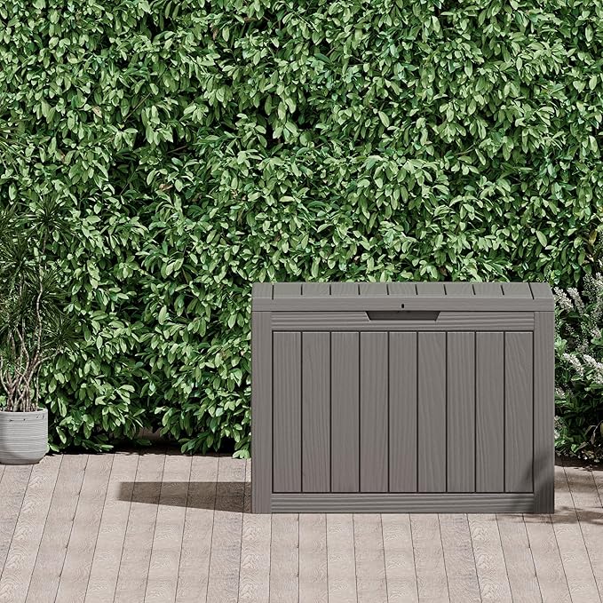 Outdoor Storage Box, Resin Deck Boxes Indoor and outdoor, Waterproof Storage Box Lockable Lid (Grey, 50 Gallon)