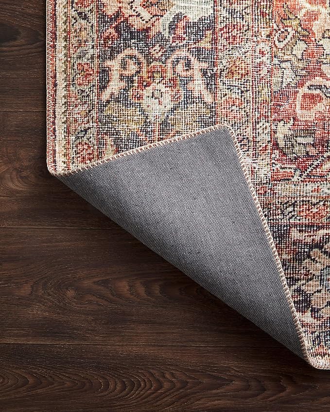 Loloi Layla Collection LAY-02 Spice/Marine 2'-6" x 7'-6" .13" Thick Runner Rug, Soft, Durable, Vintage Inspired, Distressed, Low Pile, Non-Shedding, Easy Clean, Printed, Living Room Rug