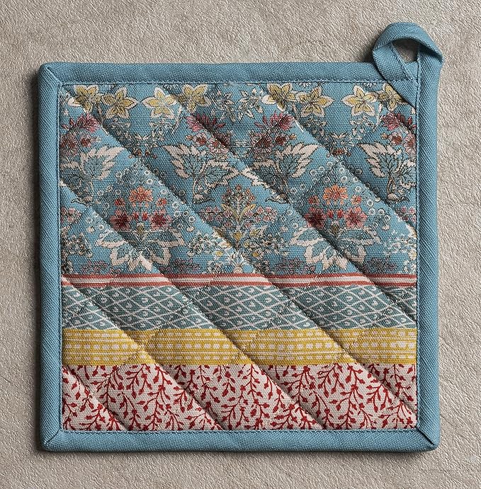 Maison d' Hermine Pot Holders Set 100% Cotton Heat Resistant Potholders 8" x 8" Hot Pads with Loop BBQ, Cooking, Baking, Grilling, Kitchen, Handling Hot Pans Spring/Summer (Pack of 2, Marquise)