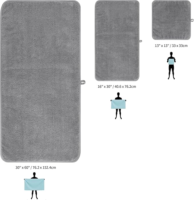 Ring Spun Terry Microfiber Bath Towel Set, 3 Piece, Oversize, Quick Dry, Lint Free, Includes Bath, face, and Hand Towels (Gray)