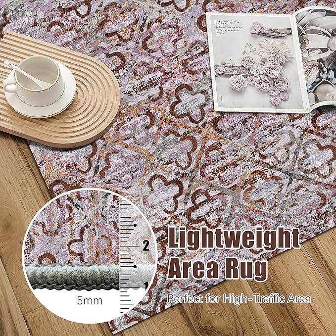 RUGSURE Washable Area Rugs, 5' x 7' - 1/6 Thick - Stain & Water Resistant Non-Slip - Perfect Resistant Rug for Living Room, Bedroom, Nursery, Pet & Child Friendly, Vibrant Colors Rugs, Purple