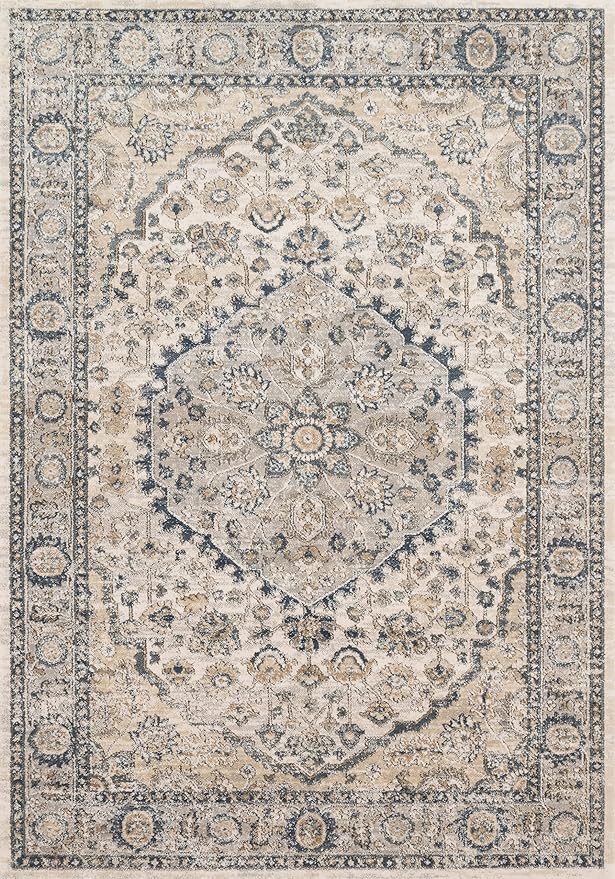 Loloi Teagan Collection TEA-01 Natural/Lt. Grey 6'-7" x 9'-2" Area Rug, Large, Soft Neutral Rug, High-Traffic for Living Room, Bedroom, Home Office, Dining Area