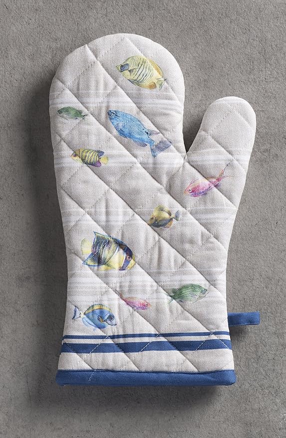 Maison d' Hermine Oven Gloves 100% Cotton Oven Mitt 7" x 13" with Loop Heat Resistant, BBQ, Cooking Gloves, Baking, Grilling, Kitchen, Handling Hot Pans Spring/Summer (Pack of 1, Poisson)