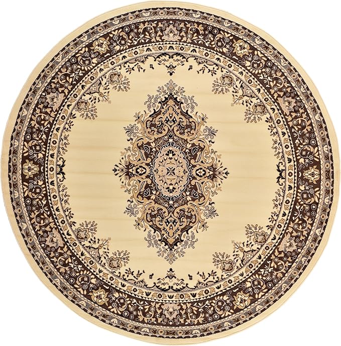 Unique Loom Reza Collection Traditional Persian Style Area Rug, 8' 0" x 8' 0", Ivory/Brown