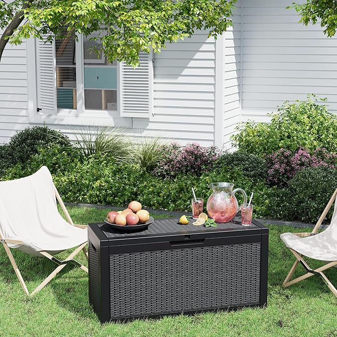 60 Gallon Outdoor Storage Box, Waterproof Resin Deck Box with Lockable Lid – Storage Cabinet for Patio Furniture, Pool Supplies, Garden Tools – Indoor & Outdoor Use