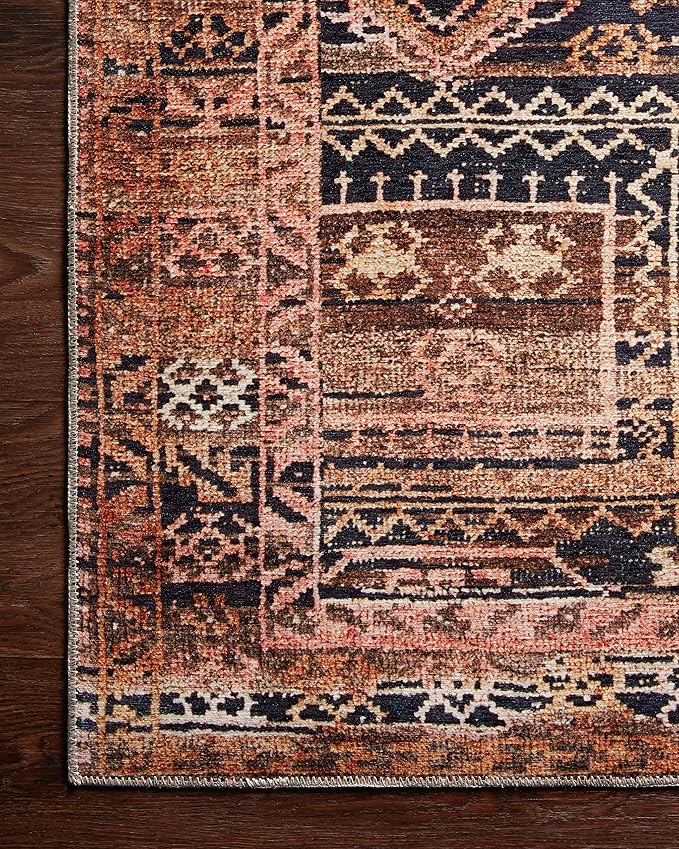 Loloi Layla Collection LAY-14 Mocha/Blush 9'-0" x 12'-0" .13" Thick Area Rug, Soft, Durable, Vintage Inspired, Distressed, Low Pile, Non-Shedding, Easy Clean, Printed, Living Room Rug
