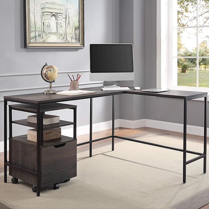 OSP Home Furnishings Contempo L-Shaped Desk, Ozark Ash
