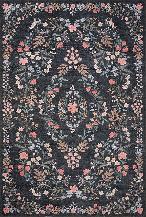 Loloi Rifle Paper Co. Maison Collection MAO-04 Tuileries Black 5'-0" x 7'-6", .19" Pile Height, Area Rug