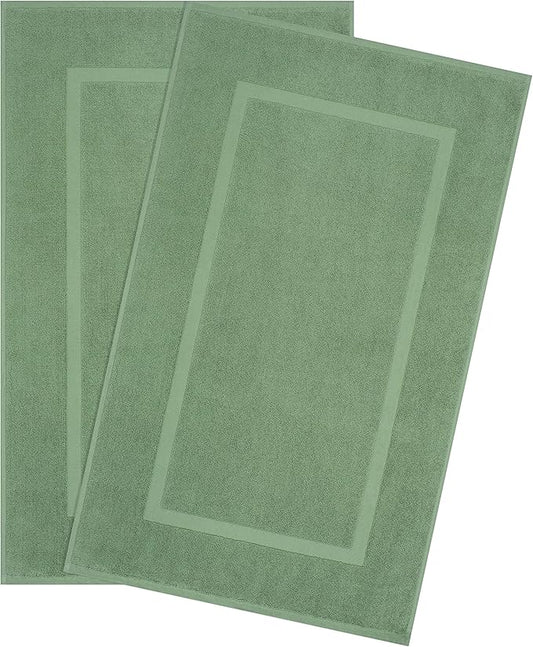 Cotton Paradise 100% Cotton Bath Mats for Bathroom Floor Set of 2 Pack, 20x34 Soft Absorbent Washable Quick Dry Tub Bathmat, Sage Green Towel Bath Mat