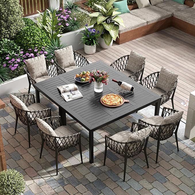 ZZV Outdoor Dining Table for 6-Person Rectangle Indoor Outdoor Table with Wood-Like Surface, Weather-Resistant Outside Dining Table for Patio Lawn Garden Backyard, 35" D x 63" W x 29" H, Black
