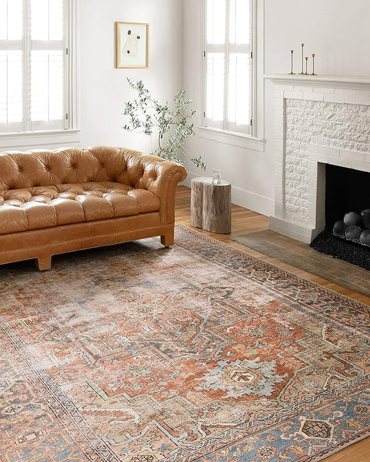 Loloi Loren Collection LQ-15 Terracotta/Sky 3'-6" x 5'-6" Accent Rug