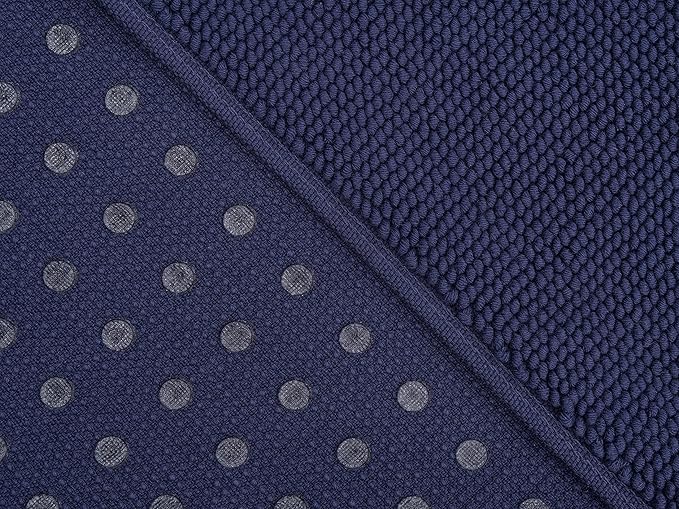 Cotton Paradise 100% Cotton Non Slip Bath Mats for Bathroom, 20x34 inch Soft Absorbent Quick Dry Machine Washable Floor Bath Mat, Navy Blue Bath Rug