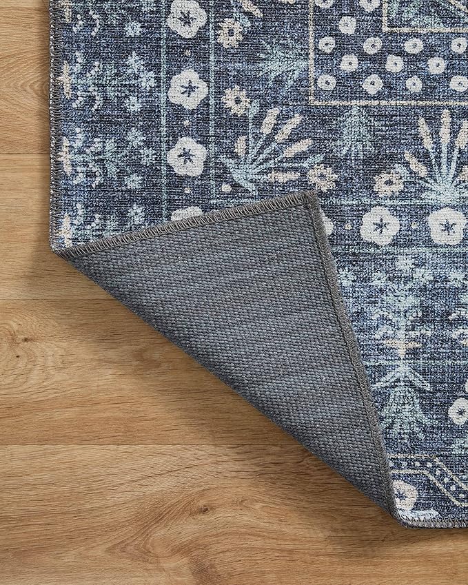 Loloi Rifle Paper Co. Maison Collection MAO-03 Rosette Blue 3'-0" x 3'-0" Round, .19" Pile Height, Accent Rug