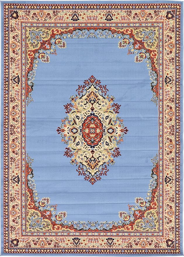 Unique Loom Reza Collection Traditional Persian Style Area Rug, 7 x 10 ft, Light Blue/Ivory