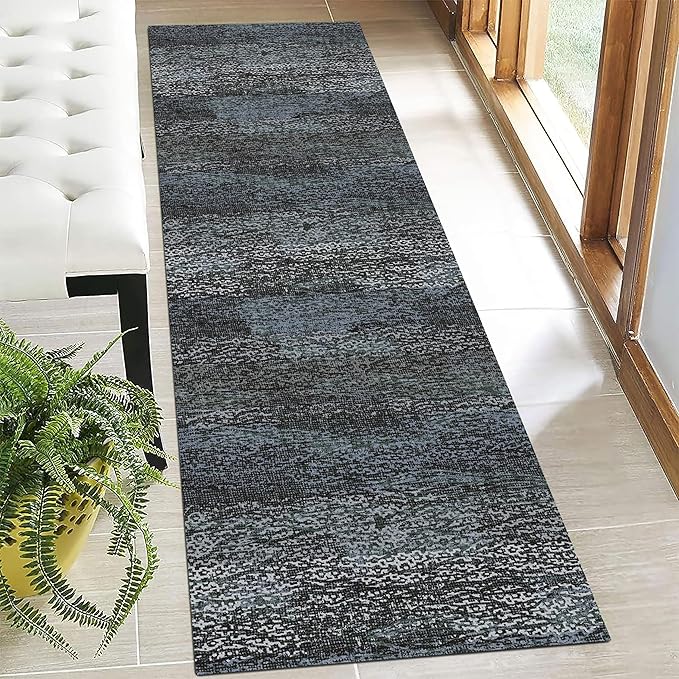 RUGSURE Washable Area Rug - 1/6 Thick - Stain & Water Resistant Non-Slip - Resistant Rug for Living Room, Bedroom, Nursery, Pet & Child Friendly, Vintage Charm Area Rugs (Darkgrey+Bule, 2'6'' x 8')