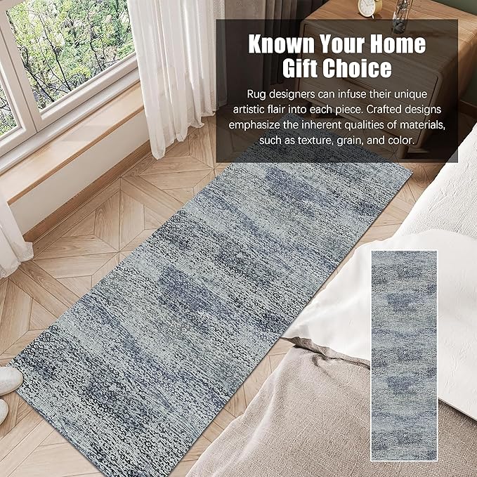 RUGSURE Washable Area Rug - 1/6 Thick - Stain & Water Resistant Non-Slip - Resistant Rug for Living Room, Bedroom, Nursery, Pet & Child Friendly, Vintage Charm Area Rugs (Grey+LightTeal, 2'6'' x 8')