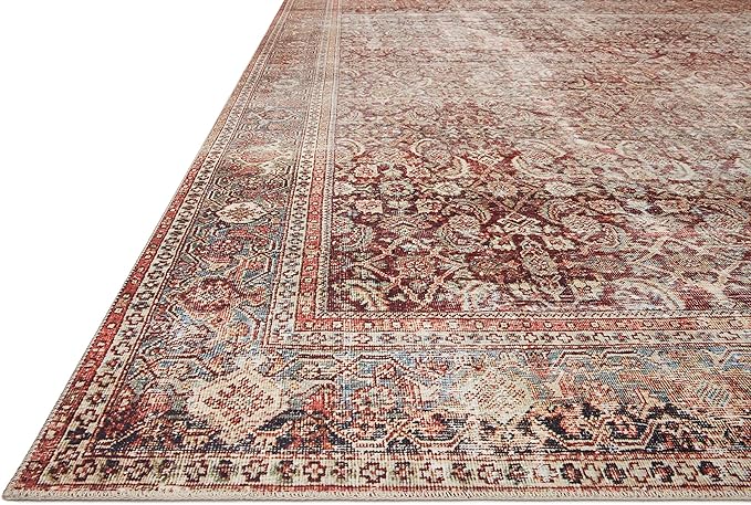 Loloi Layla Collection LAY-11 Cinnamon/Sage 2'-6" x 7'-6" .13" Thick Runner Rug, Soft, Durable, Vintage Inspired, Distressed, Low Pile, Non-Shedding, Easy Clean, Printed, Living Room Rug