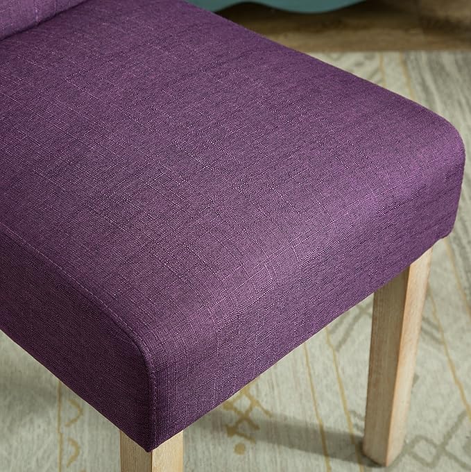 Roundhill Furniture Habit Solid Wood Tufted Parsons Purple Dining Chair, Set of 2