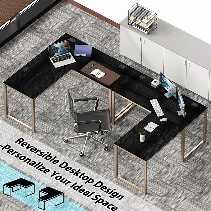 SHW 55 x 60 Inches Commercial-Grade L-Shape Corner Office Computer Desk, Espresso