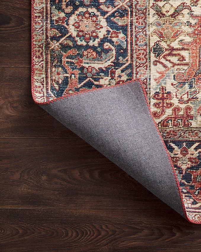 Loloi Layla Collection LAY-08 Red/Navy 2'-6" x 9'-6" .13" Thick Runner Rug, Soft, Durable, Vintage Inspired, Distressed, Low Pile, Non-Shedding, Easy Clean, Printed, Living Room Rug