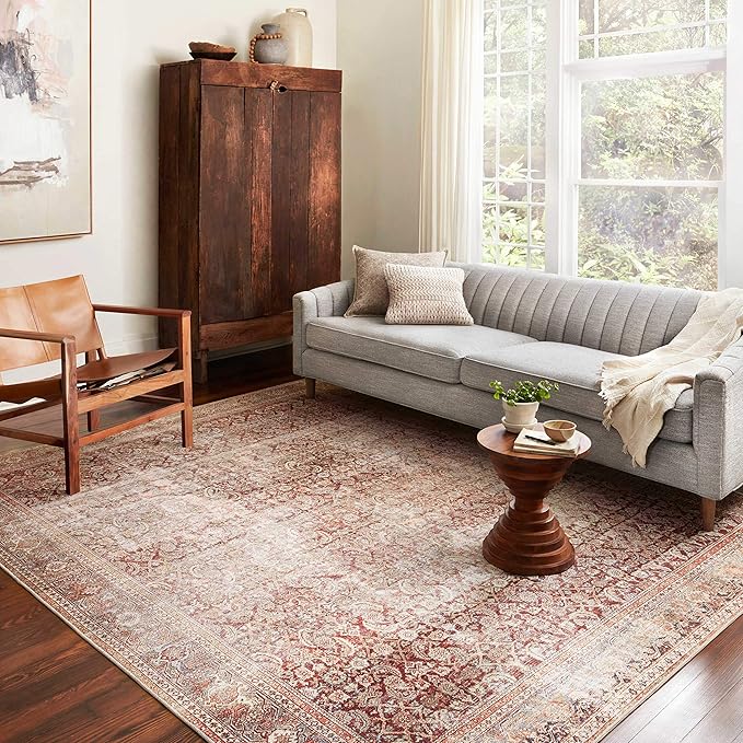Loloi Layla Collection LAY-11 Cinnamon/Sage 2'-6" x 9'-6" .13" Thick Runner Rug, Soft, Durable, Vintage Inspired, Distressed, Low Pile, Non-Shedding, Easy Clean, Printed, Living Room Rug