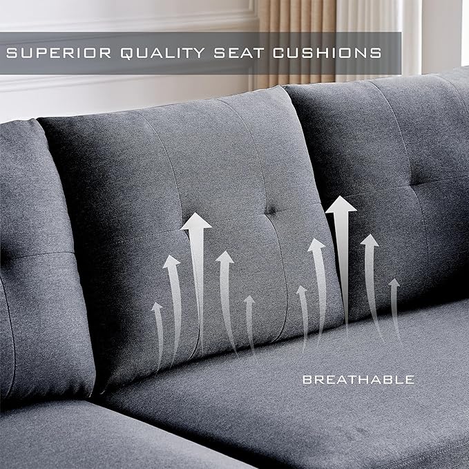 102" L-Shape Sofa Couch, Couch with Ottoman Coffee Table, 4 Seat Modern Sofa with Removable Cover for Apartment and Living Room, Light Grey