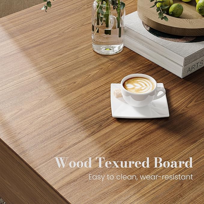 POVISON Modern Square Coffee Table with Storage, 35.43" Wood Coffee Table for Living Room Table Walnut, Fully Assembled