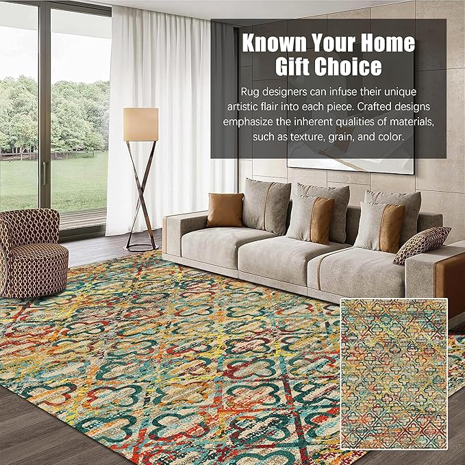 RUGSURE Washable Area Rugs, 5' x 7' - 1/6 Thick - Stain & Water Resistant Non-Slip - Perfect Resistant Rug for Living Room, Bedroom, Nursery, Pet & Child Friendly, Vibrant Colors Rugs, Multicolor