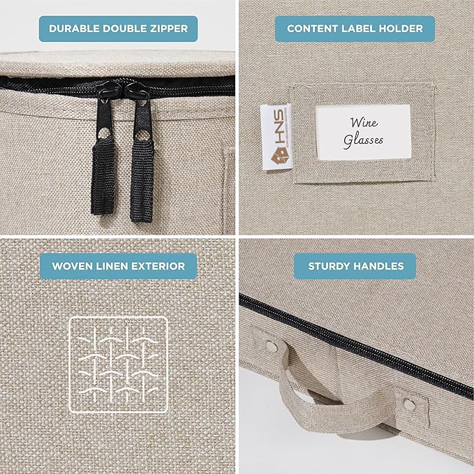 Hard Shell China Storage Containers 12-Piece Set Moving Boxes for Dinnerware, Glasses, Plates, Mugs and Saucers Sturdy Dish Organizer with Dividers for Seasonal Storage - Service for 12 - Brown