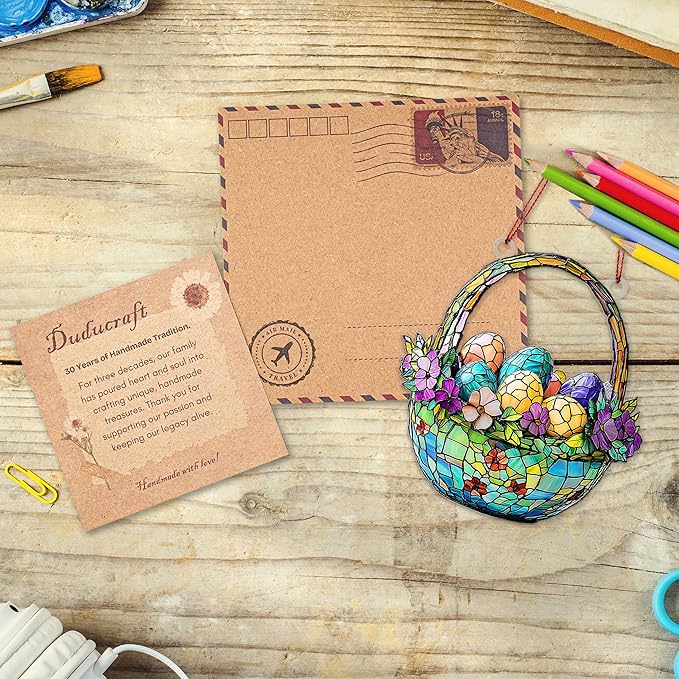 Easter Ornaments for Tree, Easter Basket Stuffers, Egg Ornaments, Suncatcher for Decorations, Windows, Classroom Gifts, He is Risen, Bunny Egg (1, Eggs)