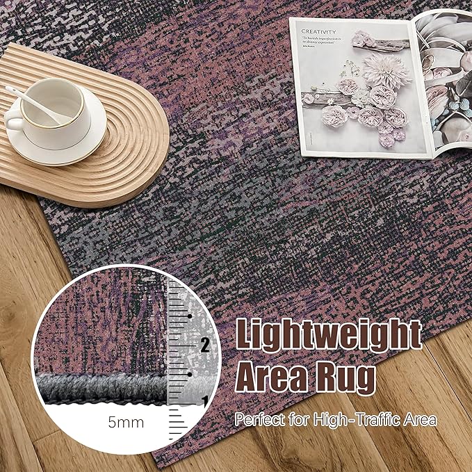 RUGSURE Washable Area Rug - 1/6 Thick - Stain & Water Resistant Non-Slip - Resistant Rug for Living Room, Bedroom, Nursery, Pet & Child Friendly, Vintage Charm Area Rugs (Burgundy, 6' x 9')