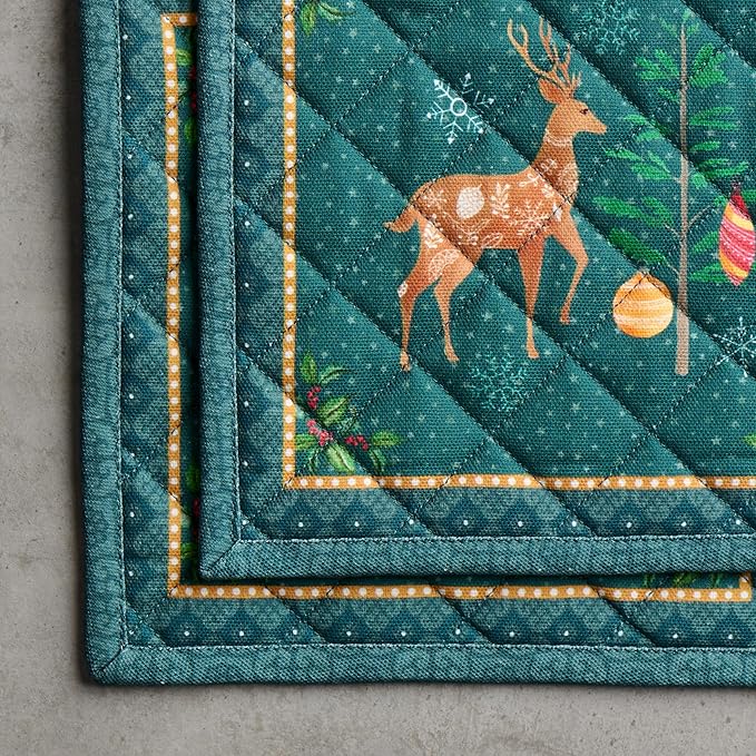 Maison d' Hermine Pot Holders Set 100% Cotton Heat Resistant Potholders 8" x 8" Hot Pads with Loop for Thanksgiving Christmas Decorations BBQ Baking Handling Hot Pans (Pack of 2, Hygge Christmas)