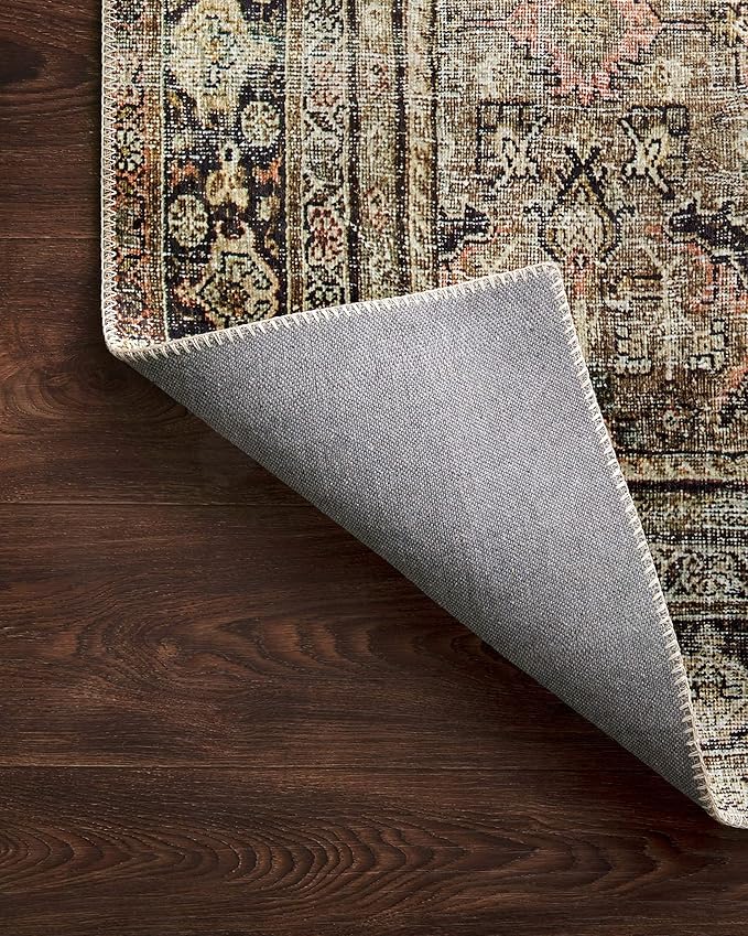 Loloi Layla Collection LAY-03 Olive/Charcoal 2'-6" x 9'-6" .13" Thick Runner Rug, Soft, Durable, Vintage Inspired, Distressed, Low Pile, Non-Shedding, Easy Clean, Printed, Living Room Rug