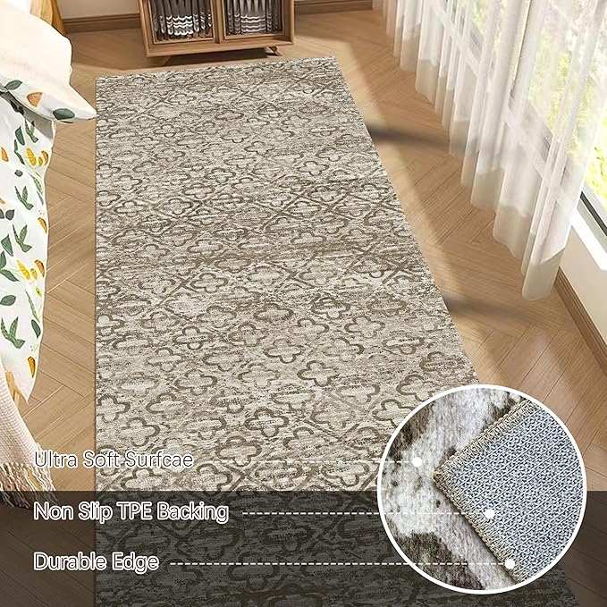 RUGSURE Washable Area Rugs, 2'6'' x 8' - 1/6 Thick - Stain & Water Resistant Non-Slip - Perfect Resistant Rug for Living Room, Bedroom, Nursery, Pet & Child Friendly, Vibrant Colors Rugs, Brown