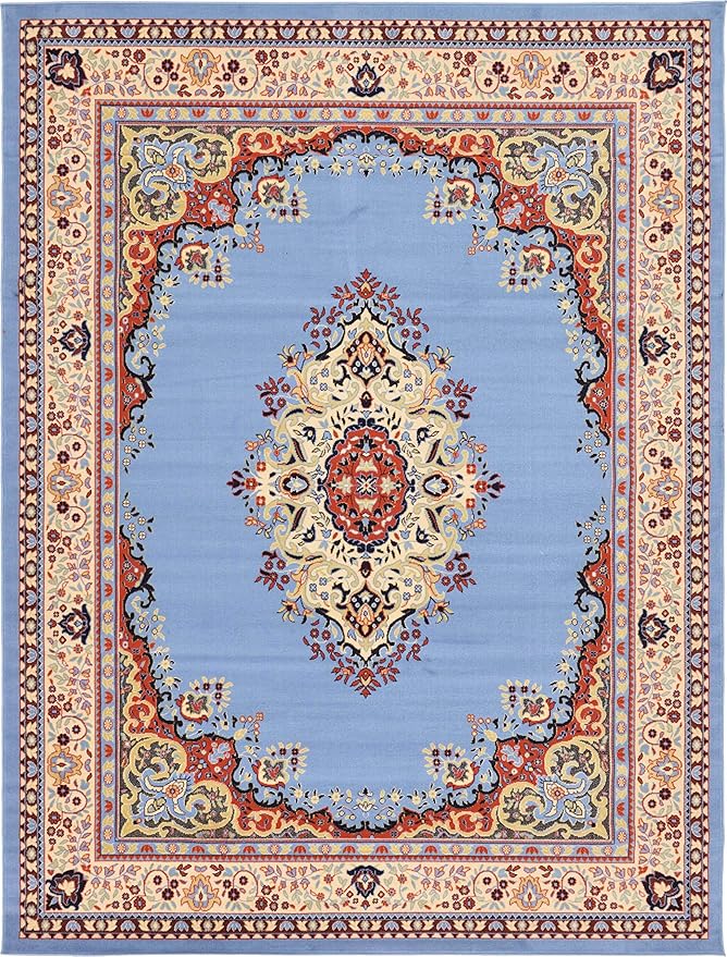 Unique Loom Reza Collection Traditional Persian Style Area Rug, 9 x 12 ft, Light Blue/Ivory