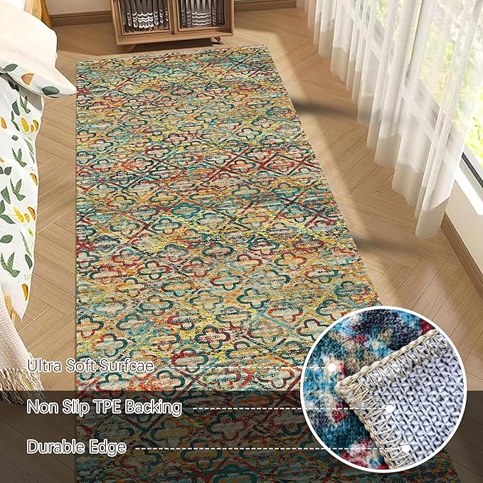 RUGSURE Washable Area Rugs, 2'6'' x 8' - 1/6 Thick - Stain & Water Resistant Non-Slip - Perfect Resistant Rug for Living Room, Bedroom, Nursery, Pet & Child Friendly, Vibrant Colors Rugs, Multicolor