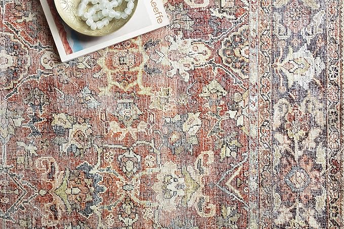 Loloi Layla Collection LAY-02 Spice/Marine 5'-0" x 7'-6" .13" Thick Area Rug, Soft, Durable, Vintage Inspired, Distressed, Low Pile, Non-Shedding, Easy Clean, Printed, Living Room Rug