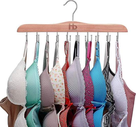 Large Bra Hanger and Bra Organizer for Closet – Tank Top Hanger Space Saving for House, Dorm, Apartment - Foldable Wooden for Closet Organizer– 20 Hook - Cedar WoodHanger, Natural, 1 Pack
