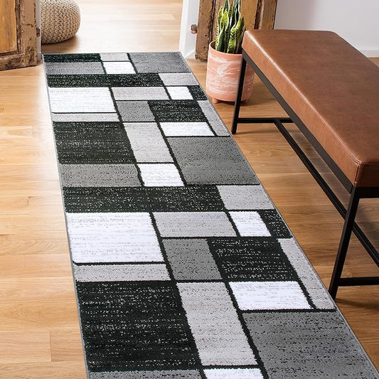 Rugshop Contemporary Modern Boxes Grey Area Rug Runner 2' x 7' 2"
