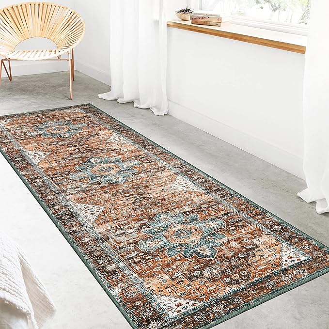 Moynesa Washable Rug Runners for Hallways, Boho 2'6"x8' Runner Rug Non-Slip Ultra-Thin, Long Vintage Oriental Medallion Carpet Runner for Laundry Bedroom Kitchen Bathroom