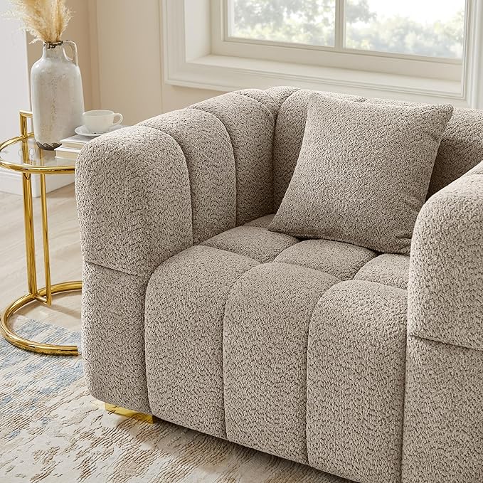 VANOMi 90.94”Cloud Sofa Couch, Modern Deep Seat Boucle Sofa, Oversized Upholstered 3-Seater Comfy Couch Loveseat for Living Room, Bedroom, Office, Apartment, Camel (1 Piece)