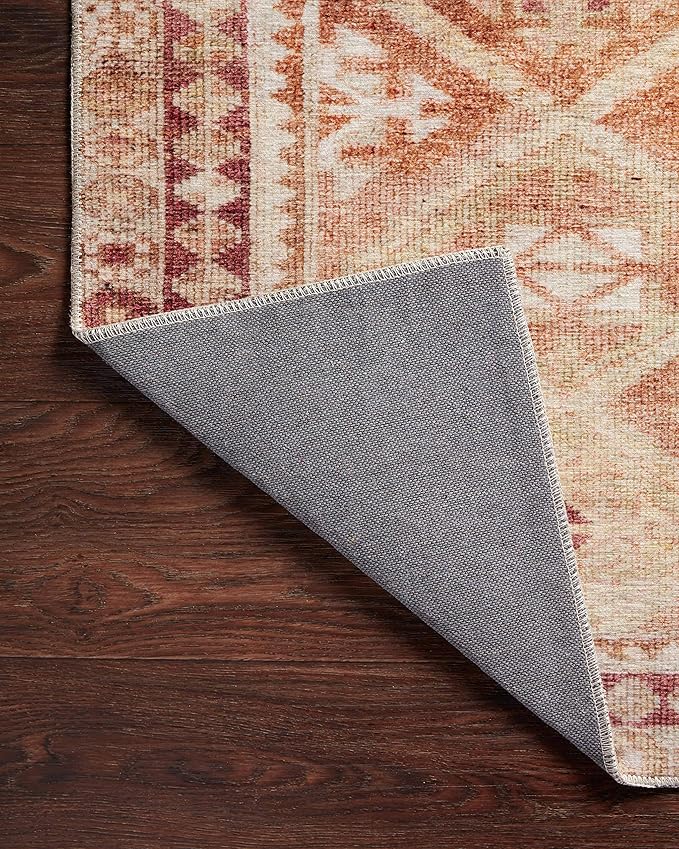 Loloi Layla Collection LAY-16 Natural/Spice 9'-0" x 12'-0" .13" Thick Area Rug, Soft, Durable, Vintage Inspired, Distressed, Low Pile, Non-Shedding, Easy Clean, Printed, Living Room Rug