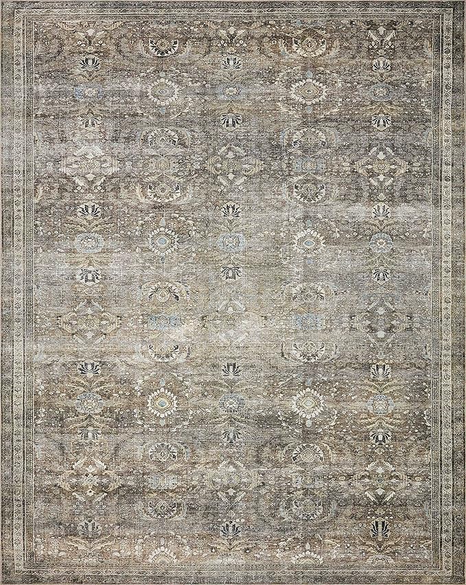 Loloi Layla Collection LAY-13 Antique/Moss 2'-6" x 12'-0" .13" Thick Runner Rug, Soft, Durable, Vintage Inspired, Distressed, Low Pile, Non-Shedding, Easy Clean, Printed, Living Room Rug