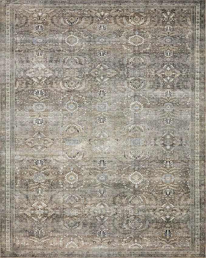 Loloi Layla Collection LAY-13 Antique/Moss 2'-6" x 9'-6" .13" Thick Runner Rug, Soft, Durable, Vintage Inspired, Distressed, Low Pile, Non-Shedding, Easy Clean, Printed, Living Room Rug