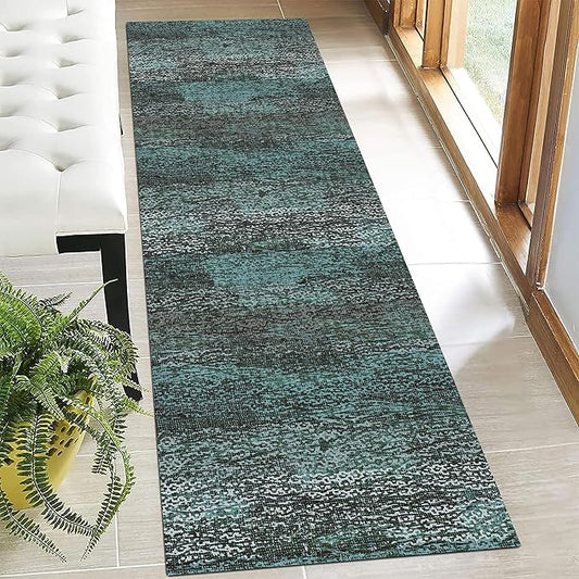 RUGSURE Washable Area Rug - 1/6 Thick - Stain & Water Resistant Non-Slip - Resistant Rug for Living Room, Bedroom, Nursery, Pet & Child Friendly, Vintage Charm Area Rugs (Green, 2'6'' x 8')