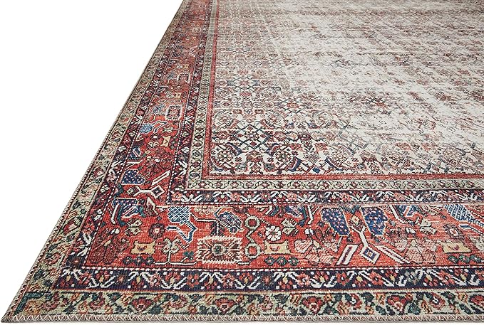 Loloi Layla Collection LAY-12 Ivory/Brick 2'-6" x 12'-0" .13" Thick Runner Rug, Soft, Durable, Vintage Inspired, Distressed, Low Pile, Non-Shedding, Easy Clean, Printed, Living Room Rug