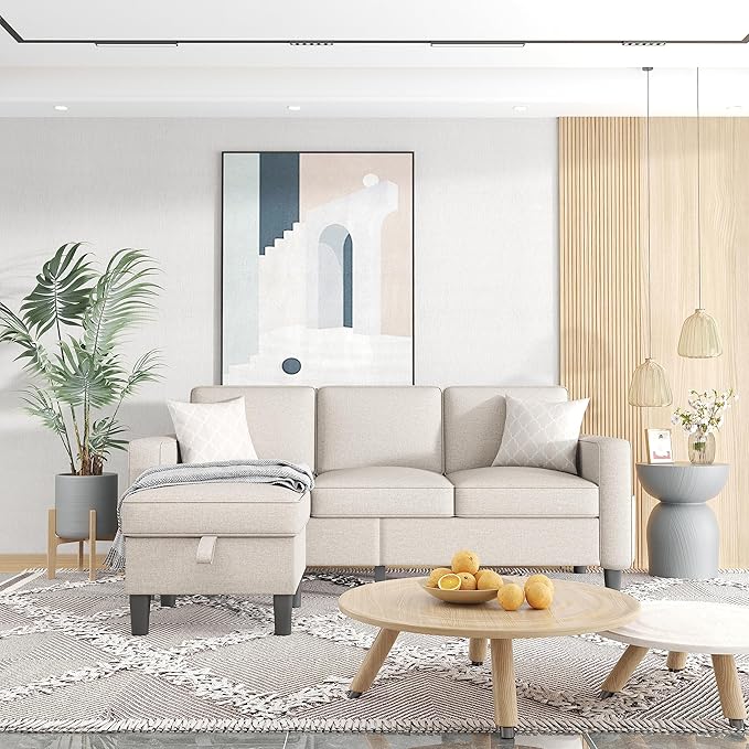 ZeeFu Couch for Living Room - 78'' 3 Seat L-Shaped Sectional Sofa Couches with Storage Ottoman - Modern Small Space Upholstered Furniture Sofa Set for Office Small Space Apartment Bedroom
