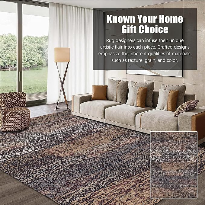 RUGSURE Washable Area Rug - 1/6 Thick - Stain & Water Resistant Non-Slip - Resistant Rug for Living Room, Bedroom, Nursery, Pet & Child Friendly, Vintage Charm Area Rugs (Rust, 5' x 7')